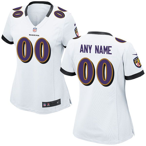 Women Baltimore Ravens Nike White Custom NFL Jersey->customized nfl jersey->Custom Jersey